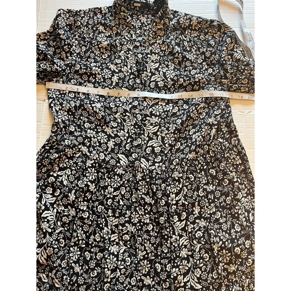 J. Crew S Black & cream Floral Shirt Dress tossed bouquet print pockets - Picture 12 of 13